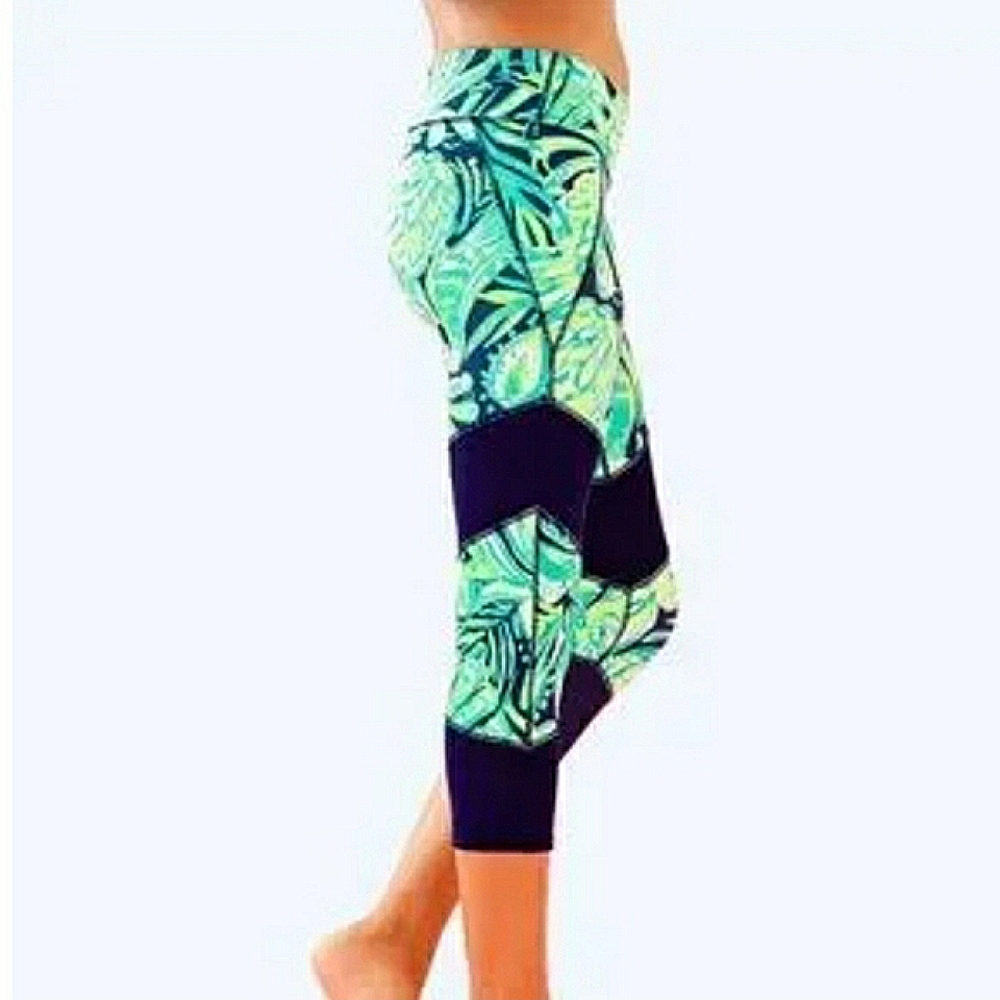 Lilly Pulitzer Luxletic 21" Thea Weekender Crop Legging Mesh Blue Green Size XL - Picture 10 of 13